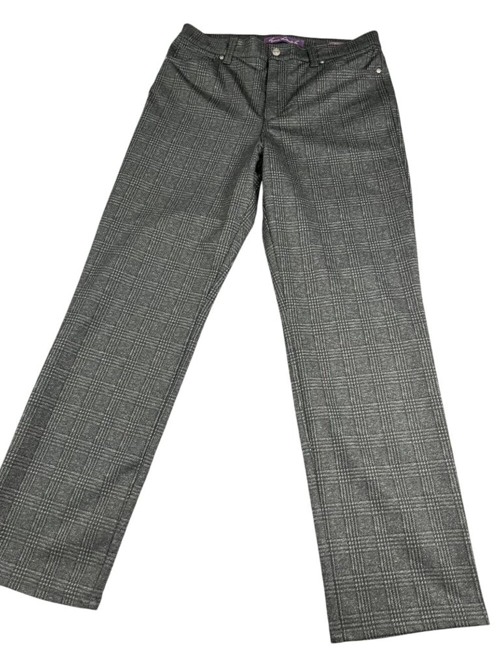Gloria Vanderbilt Womens Gray Plaid Straight-Leg Pants Size 12